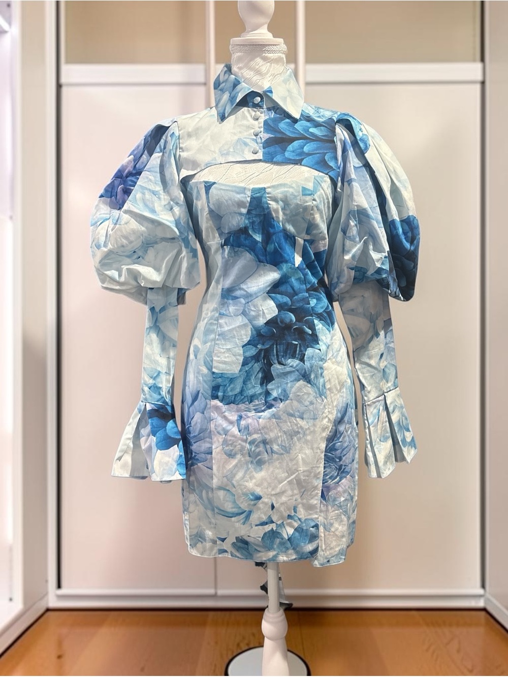 ASOS Luxe Blue Floral Puff-Sleeve Mini Dress - Designer Style